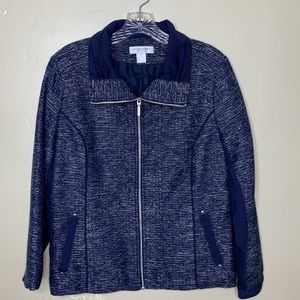 CHRISTOPHER & BANKS Jacket Blue Silver Tweed Zip Front Mock Neck Mixed MP